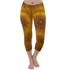 Fractal Flower Floral Gold Pattern Capri Winter Leggings  by Wegoenart