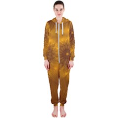 Fractal Flower Floral Gold Pattern Hooded Jumpsuit (ladies)  by Wegoenart