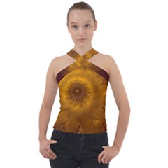 Fractal Flower Floral Gold Pattern Cross Neck Velour Top by Wegoenart