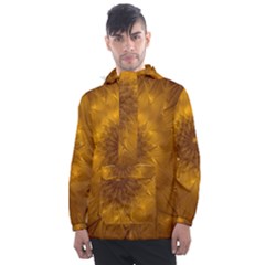 Fractal Flower Floral Gold Pattern Men s Front Pocket Pullover Windbreaker by Wegoenart