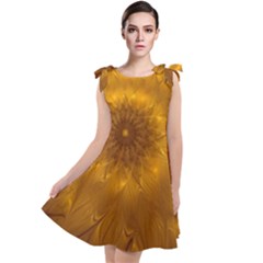 Fractal Flower Floral Gold Pattern Tie Up Tunic Dress by Wegoenart