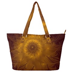 Fractal Flower Floral Gold Pattern Full Print Shoulder Bag by Wegoenart