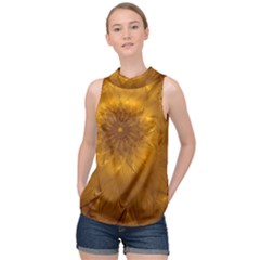 Fractal Flower Floral Gold Pattern High Neck Satin Top by Wegoenart