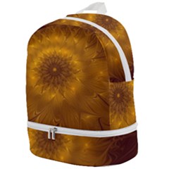 Fractal Flower Floral Gold Pattern Zip Bottom Backpack by Wegoenart