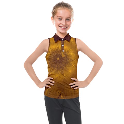 Fractal Flower Floral Gold Pattern Kids  Sleeveless Polo Tee by Wegoenart