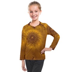 Fractal Flower Floral Gold Pattern Kids  Long Mesh Tee