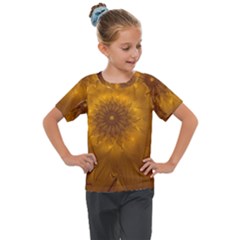 Fractal Flower Floral Gold Pattern Kids  Mesh Piece Tee