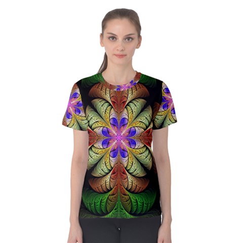 Fractal Abstract Flower Floral Women s Cotton Tee by Wegoenart