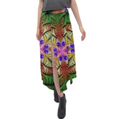 Fractal Abstract Flower Floral Velour Split Maxi Skirt by Wegoenart