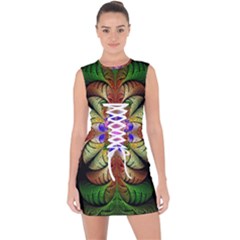 Fractal Abstract Flower Floral Lace Up Front Bodycon Dress