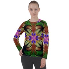 Fractal Abstract Flower Floral Women s Long Sleeve Raglan Tee