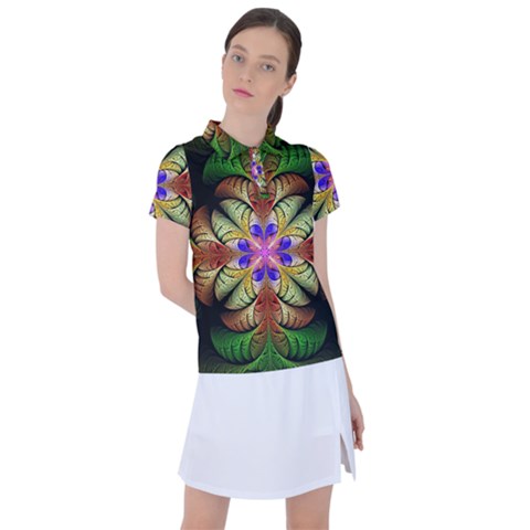 Fractal Abstract Flower Floral Women s Polo Tee by Wegoenart