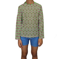 Background Green Ornamental Pattern Kids  Long Sleeve Swimwear by Wegoenart