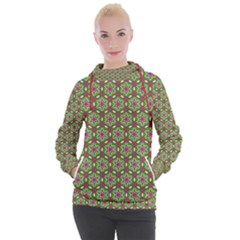 Background Green Ornamental Pattern Women s Hooded Pullover