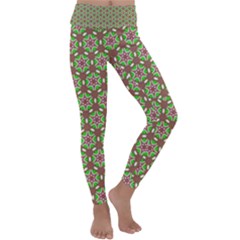 Background Green Ornamental Pattern Kids  Lightweight Velour Classic Yoga Leggings by Wegoenart