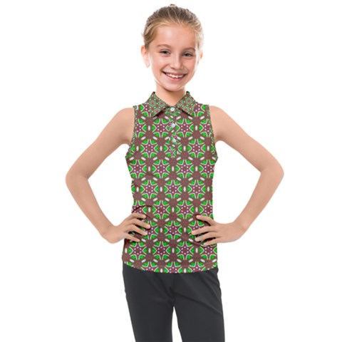 Background Green Ornamental Pattern Kids  Sleeveless Polo Tee by Wegoenart