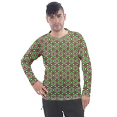 Background Green Ornamental Pattern Men s Pique Long Sleeve Tee