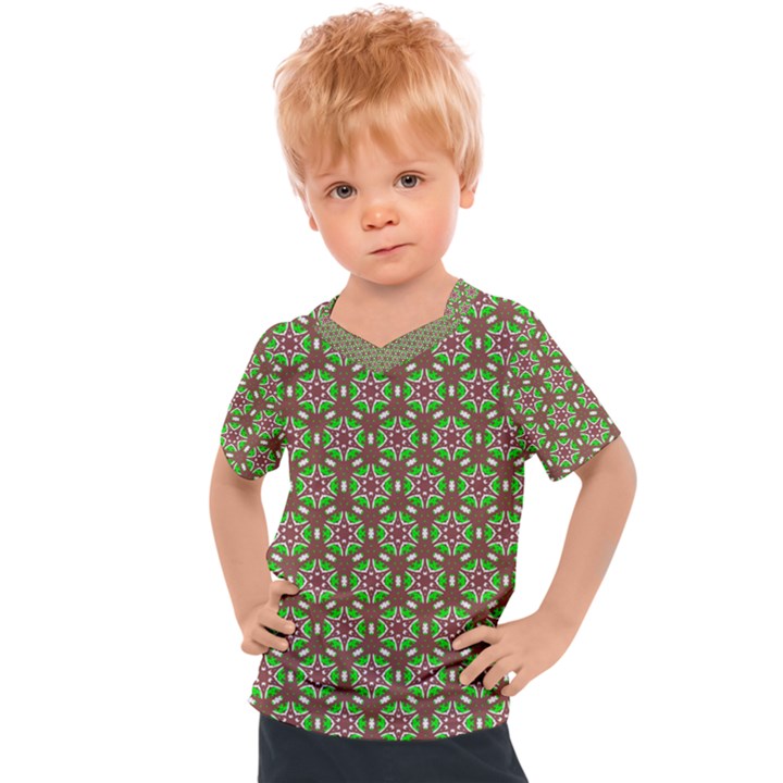 Background Green Ornamental Pattern Kids  Sports Tee