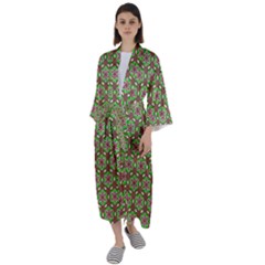 Background Green Ornamental Pattern Maxi Satin Kimono by Wegoenart