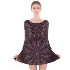 Fractal Flower Fantasy Floral Long Sleeve Velvet Skater Dress by Wegoenart