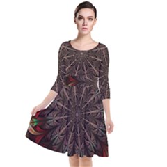 Fractal Flower Fantasy Floral Quarter Sleeve Waist Band Dress