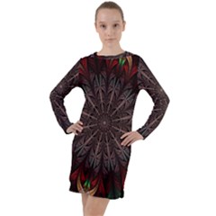 Fractal Flower Fantasy Floral Long Sleeve Hoodie Dress