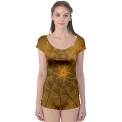 Fractal Flower Floral Gold Pattern Boyleg Leotard 