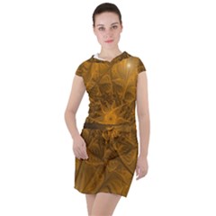 Fractal Flower Floral Gold Pattern Drawstring Hooded Dress by Wegoenart