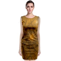 Fractal Flower Floral Gold Pattern Classic Sleeveless Midi Dress by Wegoenart