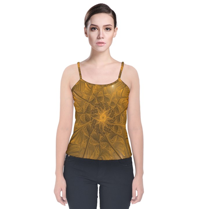 Fractal Flower Floral Gold Pattern Velvet Spaghetti Strap Top