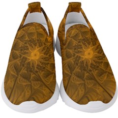 Fractal Flower Floral Gold Pattern Kids  Slip On Sneakers by Wegoenart