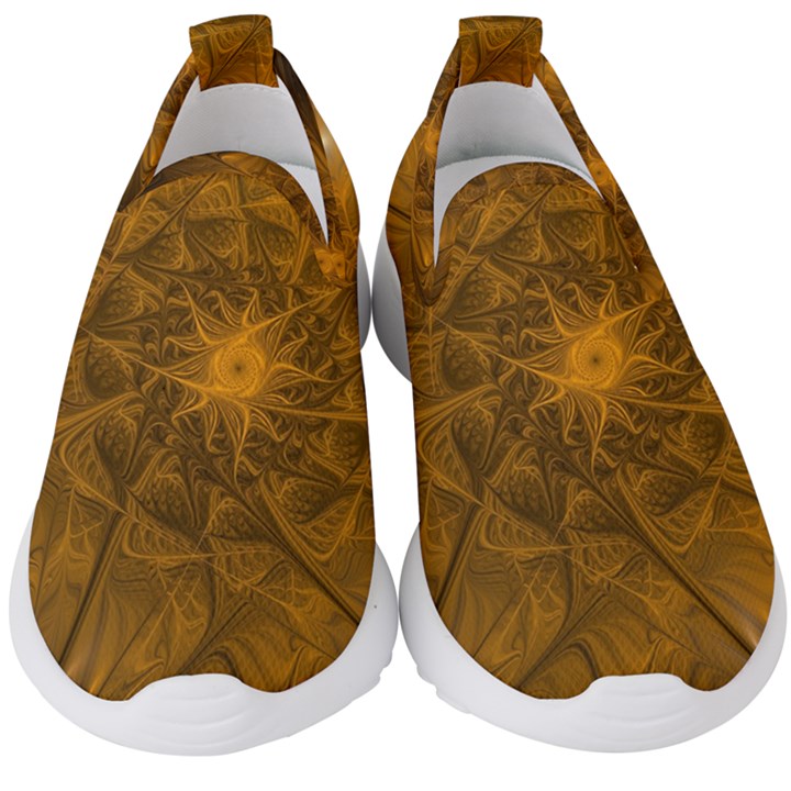 Fractal Flower Floral Gold Pattern Kids  Slip On Sneakers