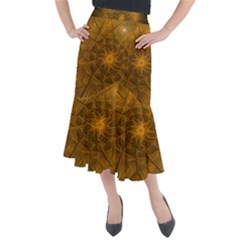 Fractal Flower Floral Gold Pattern Midi Mermaid Skirt by Wegoenart