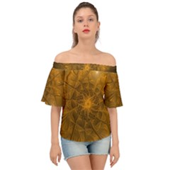 Fractal Flower Floral Gold Pattern Off Shoulder Short Sleeve Top by Wegoenart