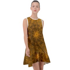 Fractal Flower Floral Gold Pattern Frill Swing Dress