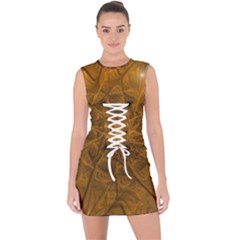 Fractal Flower Floral Gold Pattern Lace Up Front Bodycon Dress