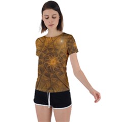 Fractal Flower Floral Gold Pattern Back Circle Cutout Sports Tee