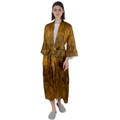 Fractal Flower Floral Gold Pattern Maxi Satin Kimono