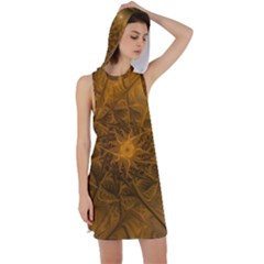 Fractal Flower Floral Gold Pattern Racer Back Hoodie Dress by Wegoenart