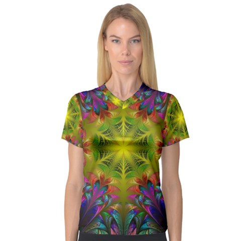 Fractal Abstract Background Pattern V-neck Sport Mesh Tee by Wegoenart