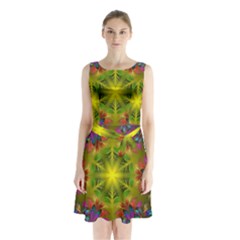 Fractal Abstract Background Pattern Sleeveless Waist Tie Chiffon Dress