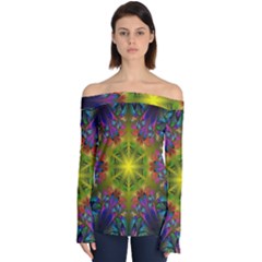 Fractal Abstract Background Pattern Off Shoulder Long Sleeve Top by Wegoenart