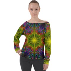 Fractal Abstract Background Pattern Off Shoulder Long Sleeve Velour Top