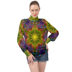 Fractal Abstract Background Pattern High Neck Long Sleeve Chiffon Top by Wegoenart