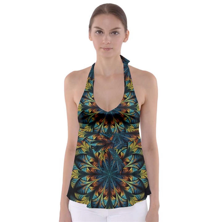 Fractal Flower Fantasy Floral Babydoll Tankini Top