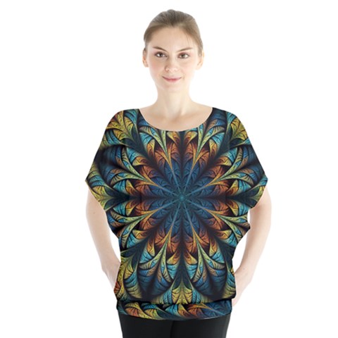 Fractal Flower Fantasy Floral Batwing Chiffon Blouse by Wegoenart