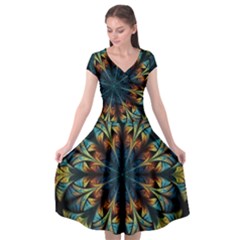 Fractal Flower Fantasy Floral Cap Sleeve Wrap Front Dress