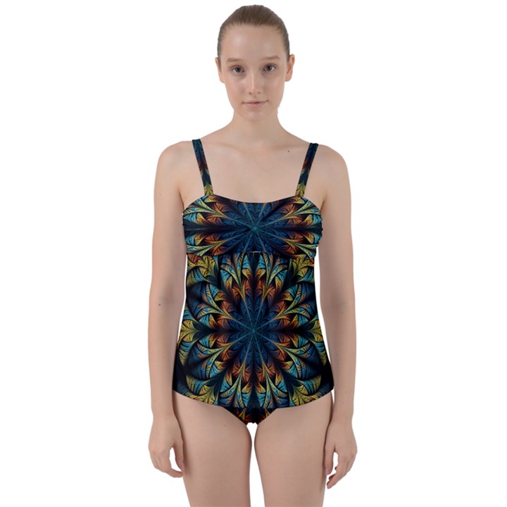 Fractal Flower Fantasy Floral Twist Front Tankini Set