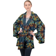 Fractal Flower Fantasy Floral Long Sleeve Velvet Kimono  by Wegoenart