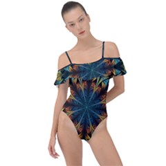 Fractal Flower Fantasy Floral Frill Detail One Piece Swimsuit